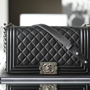 Chanel Silberfarbene Hardware, Kaviarleder Tasche