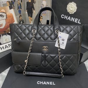 kaufen Chanel Calfskin Quilted Ultra Pocket Shopping Tote Navy Tasche