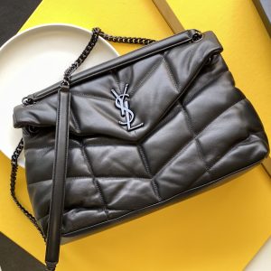 KAUFEN PUFFER MEDIUM CHAIN  IN DENIM AND SMOOTH LEATHER TASCHE